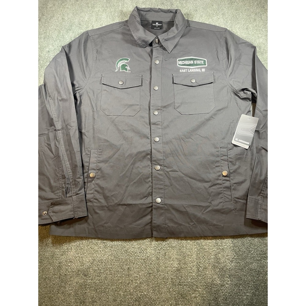 NWT Colosseum Michigan State Spartans Mens Size M Gray Snap Front Shirt Jacket